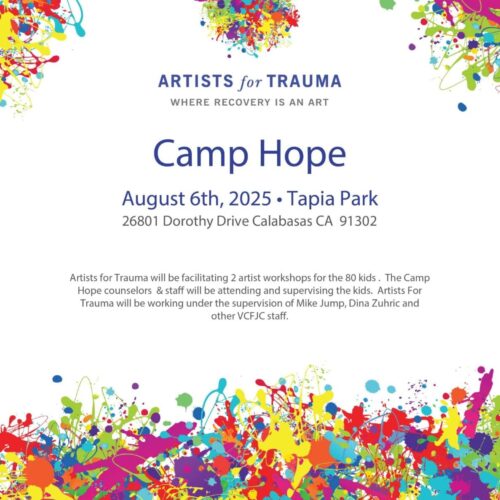 Colorful Camp Hope event poster with paint splashes.