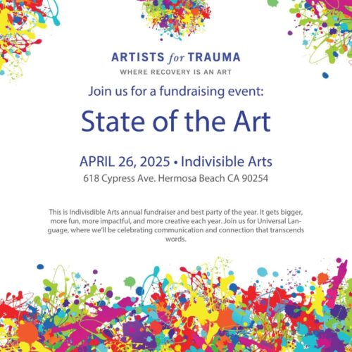 Colorful fundraising event poster with paint splatters.