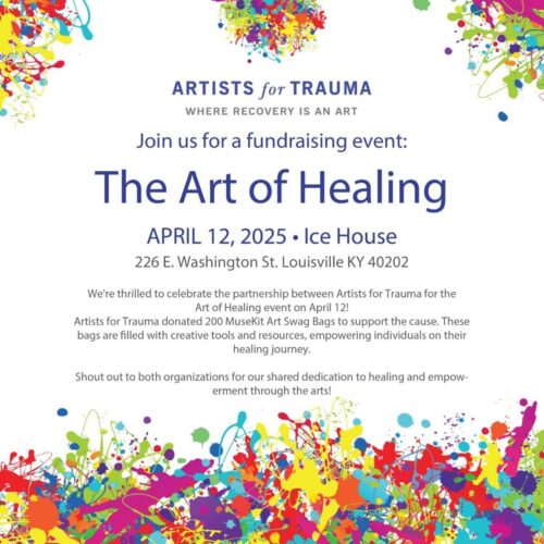 Colorful event poster for art fundraiser.